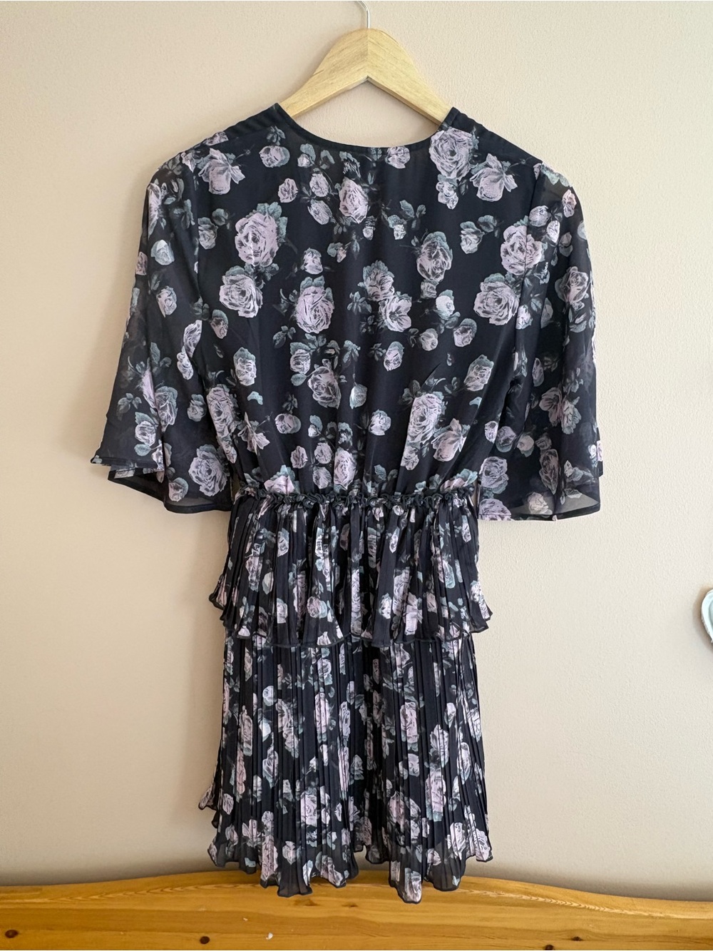 Ganni Black Mini Dress with Pink Floral Print - Picture 4 of 5